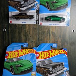 Hot Wheels Porsche Taycan Turbo S, 55 Chevy.