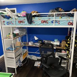 2 Twin loft bed frames with desk/mattress