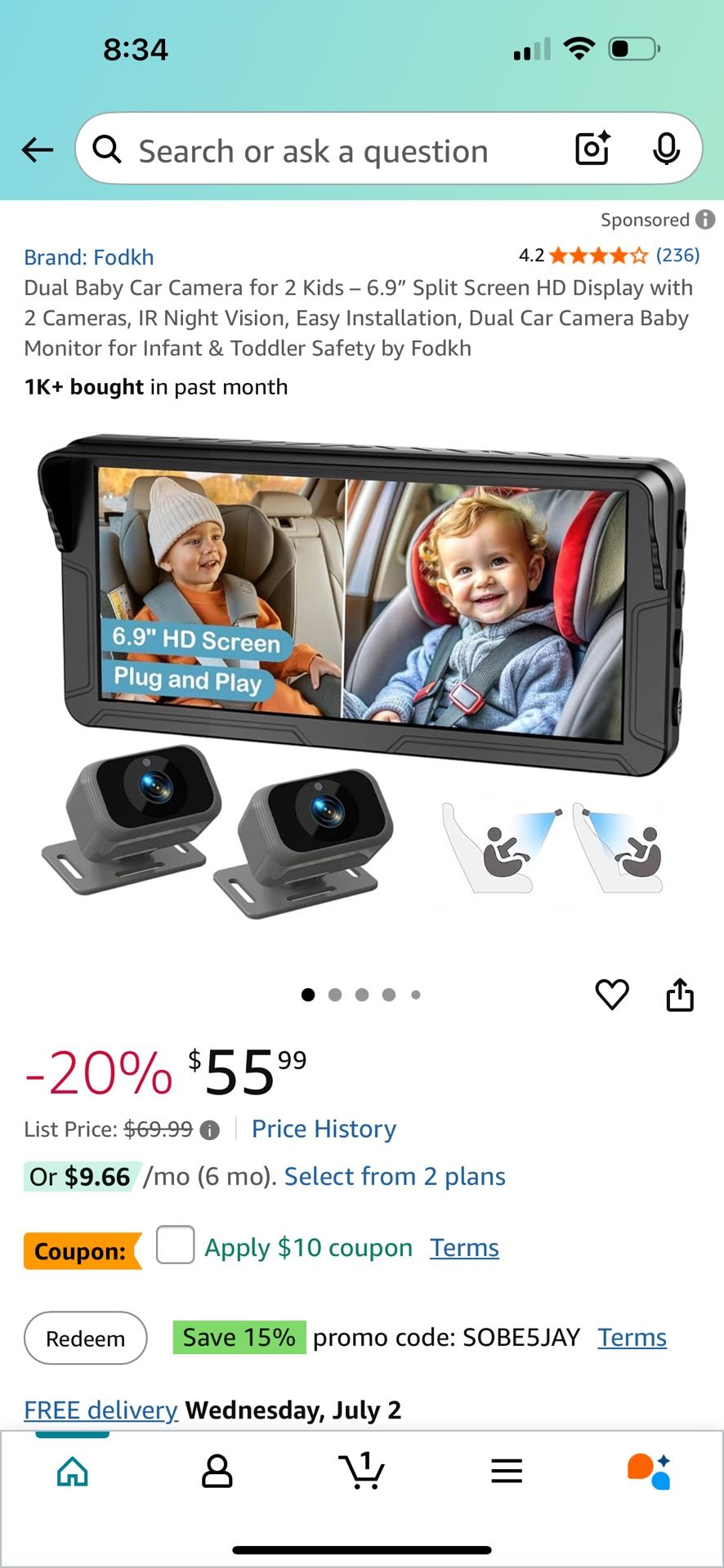 Dual Baby Car Camera Kit