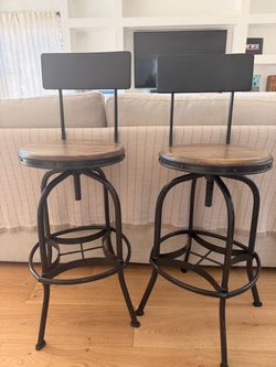 Industrial Farmhouse Bar Stools with Back, Set of 2
