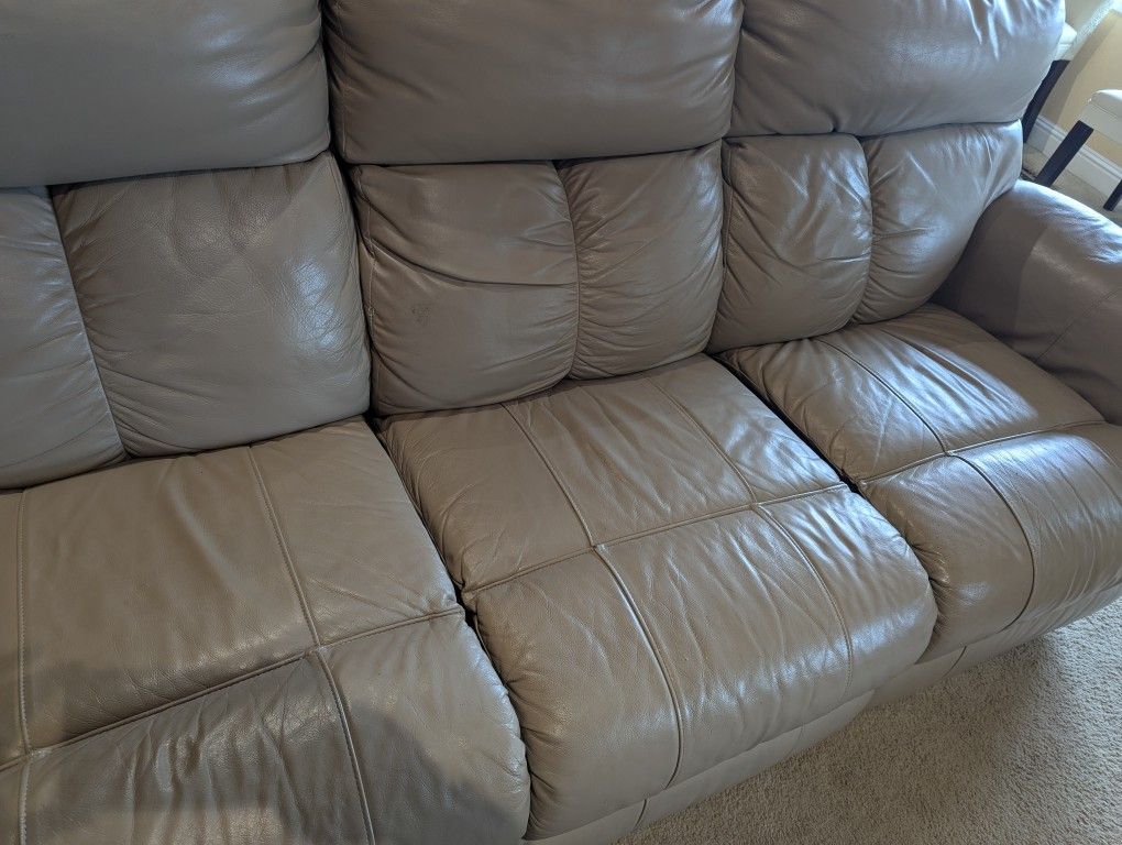 Leather Recliner Sofa - Beige