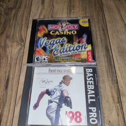 Monopoly Casino Vegas Edition & Front Page Sports Baseball Pro '98 PC CD. They have wear from age and storage. Sold as is.

