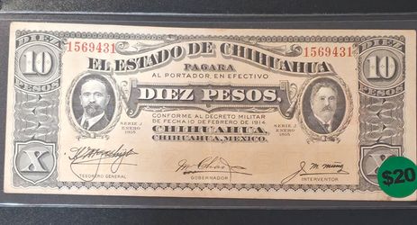 Mexico 1915 Banknote 10 Pesos