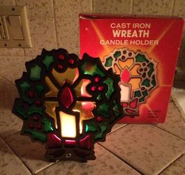 Vintage Cast Iron Wreath Candle Holder