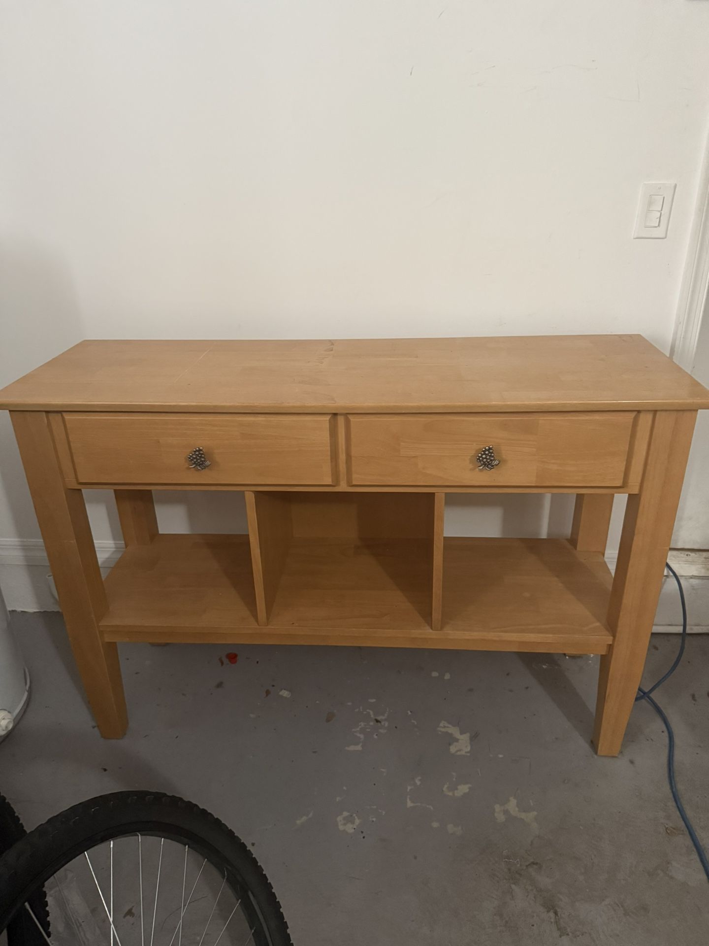 Solid Wood Console Table with Drawers and Shelves, Light Wood Entryway Table, Modern Storage Console