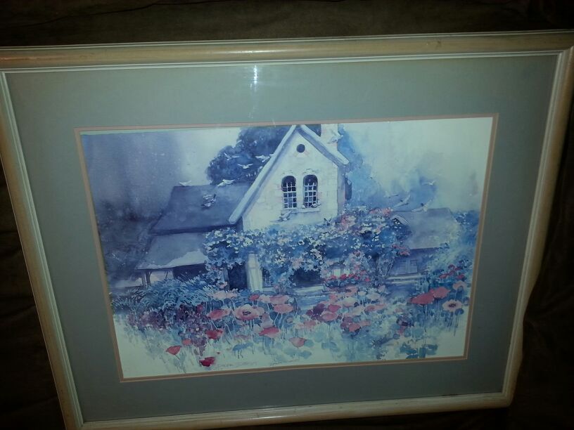 Collectable painting by "Dalina Darton". Is Double signed 1986 Garden House watercolor art work