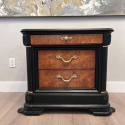 32” Wide-American Drew Black & Wood Grain 3 Drawer Oversized Bedside Table-Oversized Nightstand