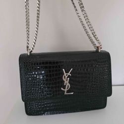 YSL Calfskin Crocodile Embossed Medium Monogram Sunset Black