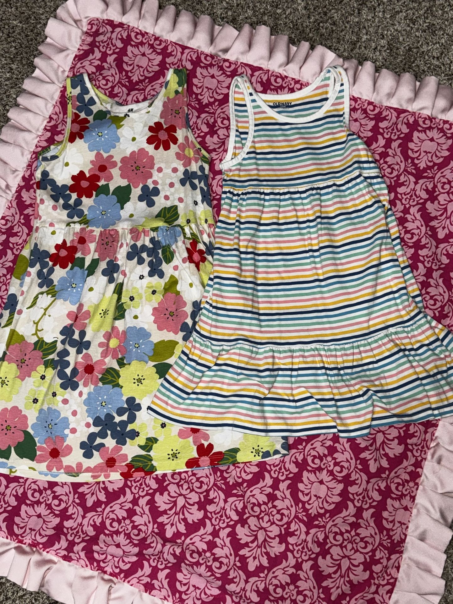 Girls Size 6-7 Floral And Stripe Dresses