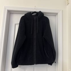 Original Use Black Sherpa Zip Hoodie Men’s L — Soft Fleece Jacket