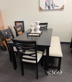 6-pc dining table set with bench