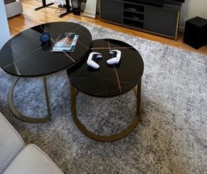 Black Marble Pattern Nesting Coffee Table Set with Gold Frames