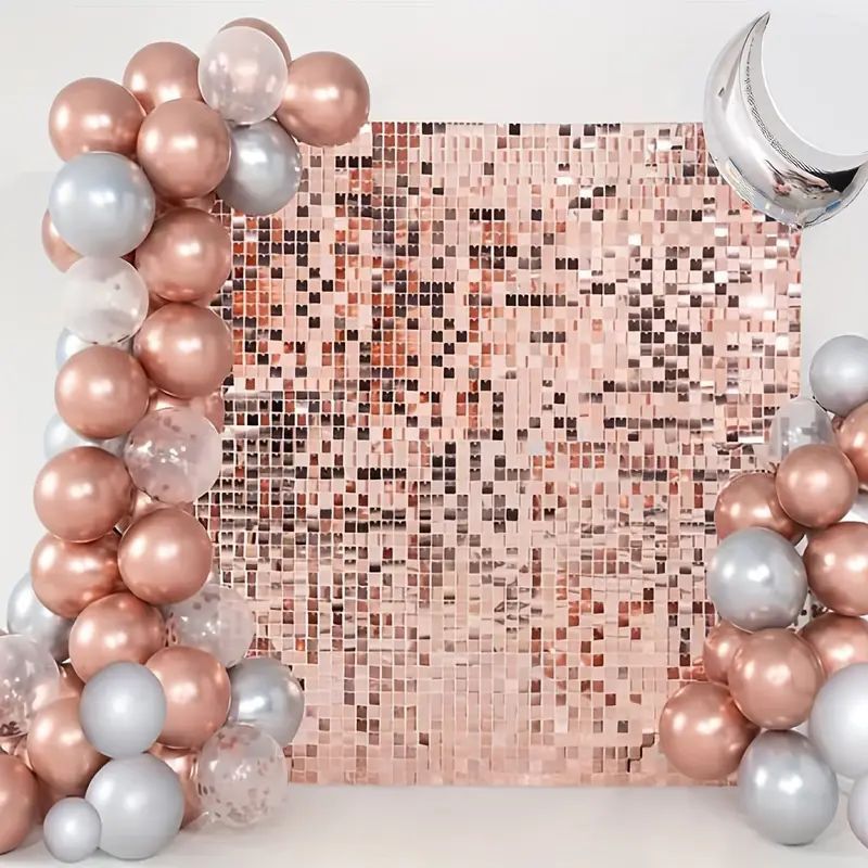 12pcs Rose Golden Shimmer Wall Backdrop Panels Square Panel