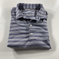 Johnnie O Polo Shirt Mens Large Blue Striped Performance Golf Stretch Casual