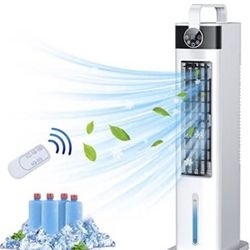Evaporative Air Cooler, Portable Air Conditioner Fan, 35'' Evaporative Cooler with 3 Speeds & 52°Oscillation, 12-H Timer Remote Control Swamp Cooler w
