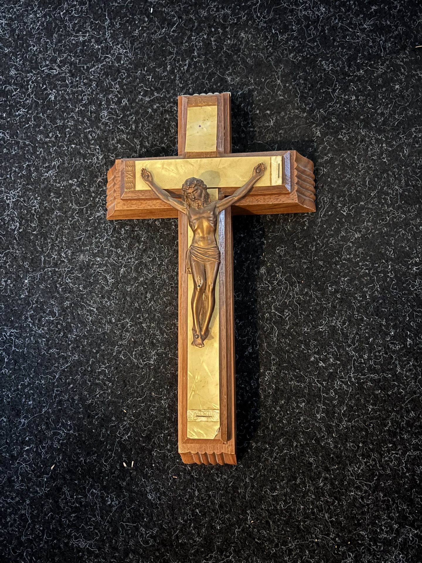 Wooden Sick Call Crucifix With Brass Detailing.