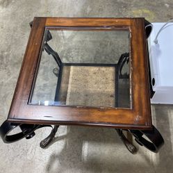 Pine End Table Glass Top