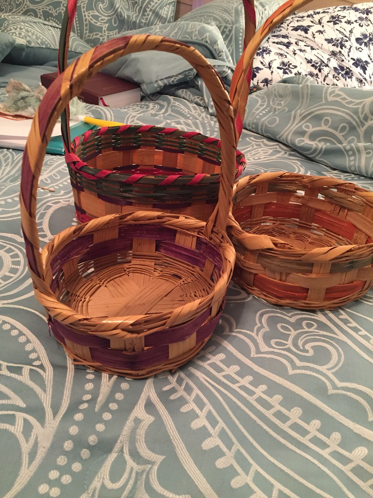 (3) Vintage Woven Baskets With Handles