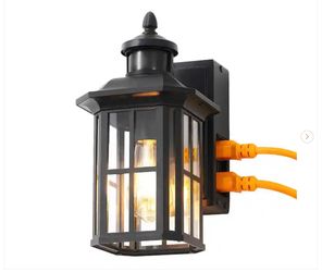 EDISHINE 12.8 in. Black Motion Sensing Dusk to Dawn Outdoor Hardwired Wall Light Lantern Scone - New