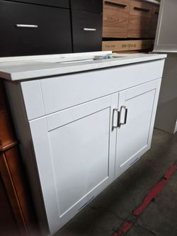 36" White Bathroom Vanity with Marble Top