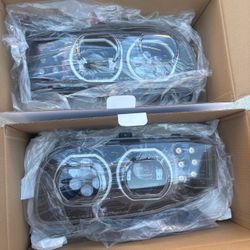 Pair of LED Lighting Black Housing Headlights Compatible with Peterbilt 389 / 388 / 567 / 2008– 2022,Driver & Passenger Side