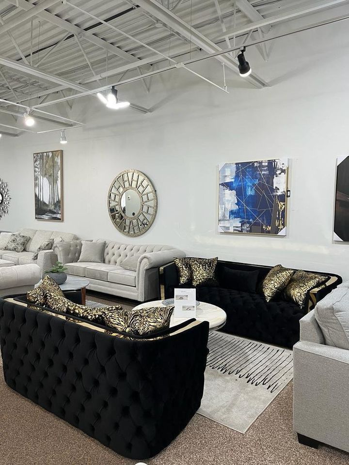 Tax Season Event!! Modern, Transitional Style Black Tufted Sofa w/Gold Accents