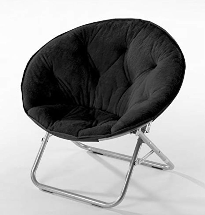 Urban Shop Super Soft Faux Fur Saucer Chair with Folding Metal Frame, Black