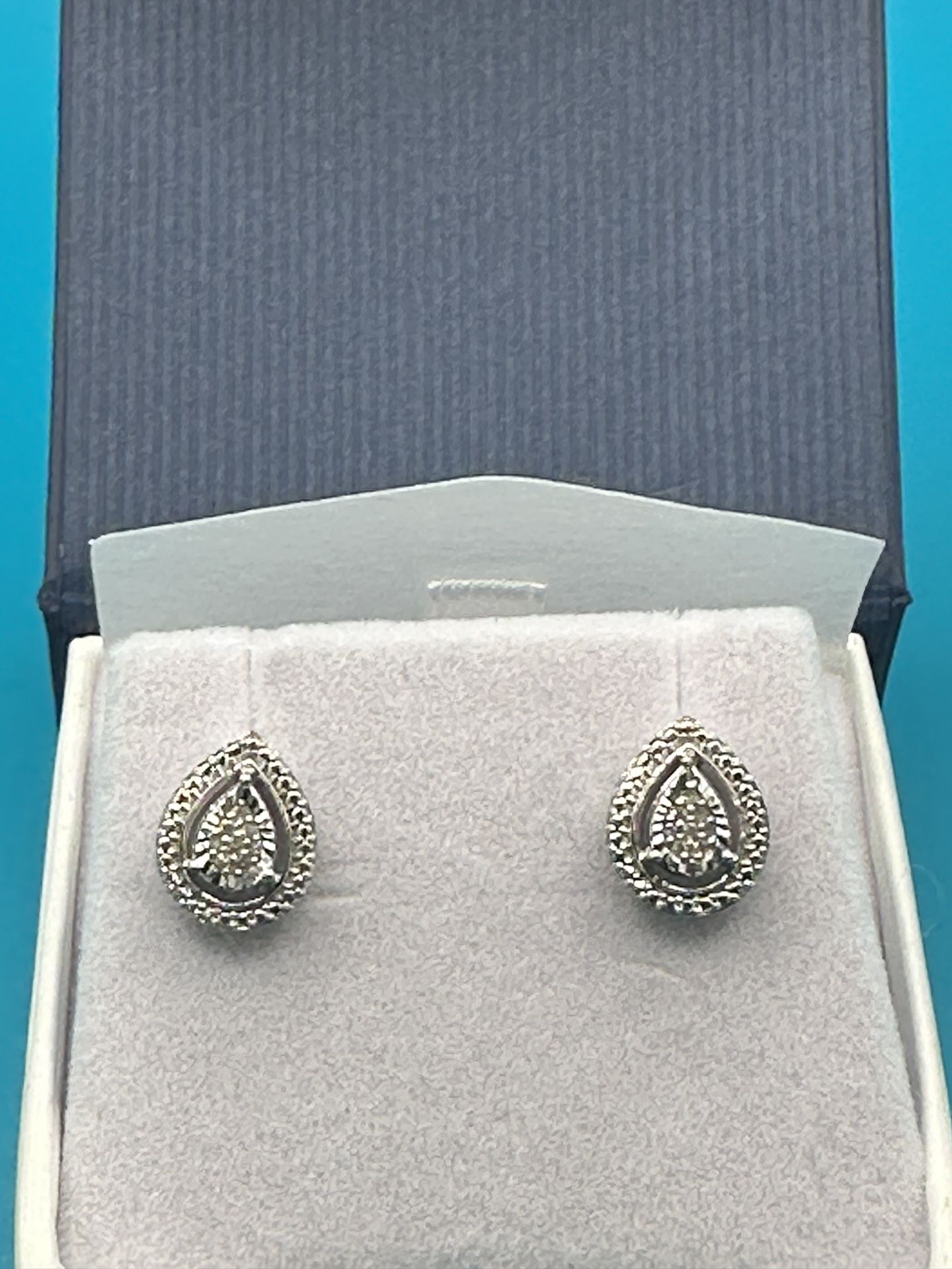New Pear Cut Diamond Earrings  Allure Gem Brand Signed SK9 Sterling Silver & Diamonds Total Weight Of 2.47 Grams 