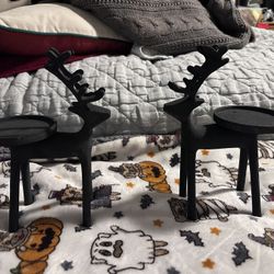 Zinc Holiday Reindeer Candle Holders Decor 
