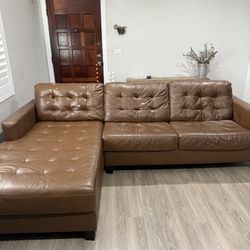 Brown Leather Sofa with Chaise