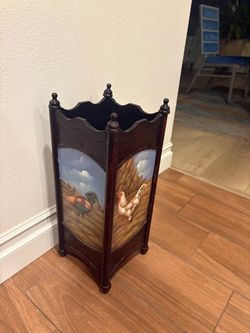 Rooster Painted Wood Umbrella Stand