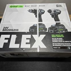 NEW FLEX 24-volt 2-Tool Brushless Drill & Impact Driver Combo Kit w/ Bag, 2-Batteries & Charger