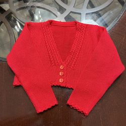 shrug knitted red, light sweater, size 24 months 