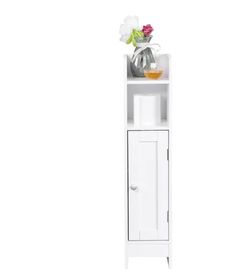 31.5" Adjustable Bathroom Storage Cabinet Beside Toilet for Small Bathroom Narrow Organizer W/Reversible Door, White