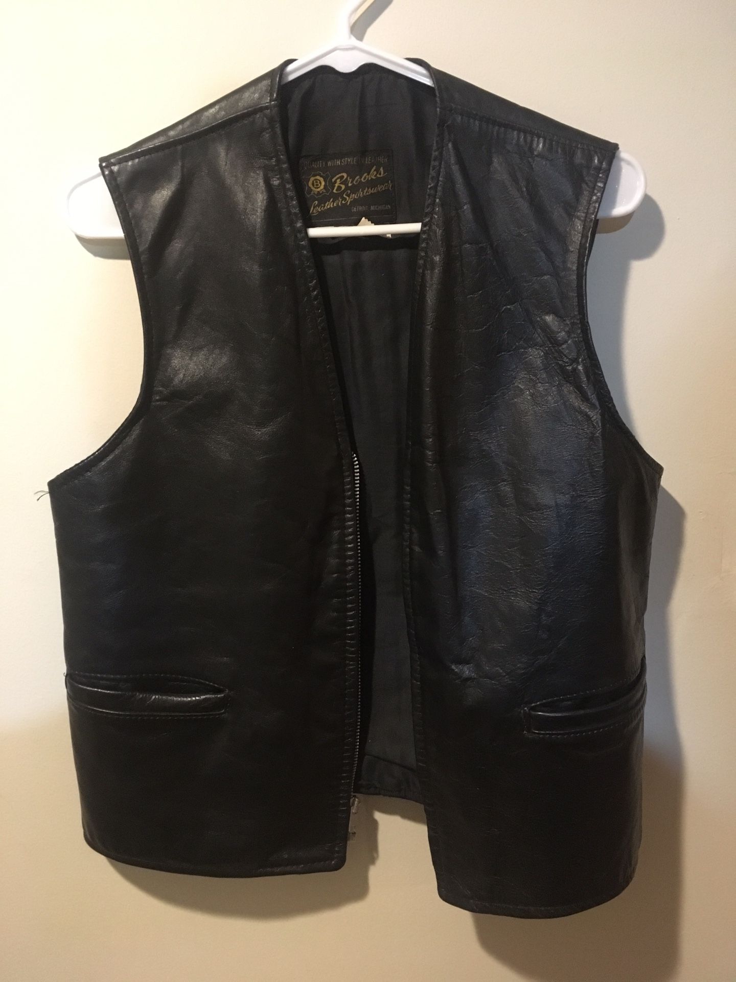 Vintage Black Leather Biker Vest