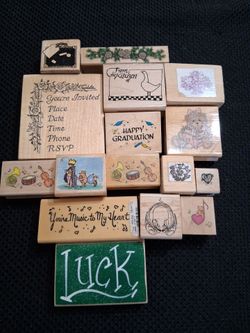 16 Random vintage  wood  stamps