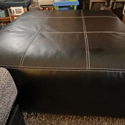 Leather Ottoman White Stitching 