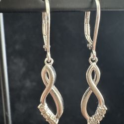 Sterling Silver Diamond Accent Infinity Dangle Lever Back Earrings