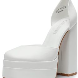 White Chunky Platform Heels