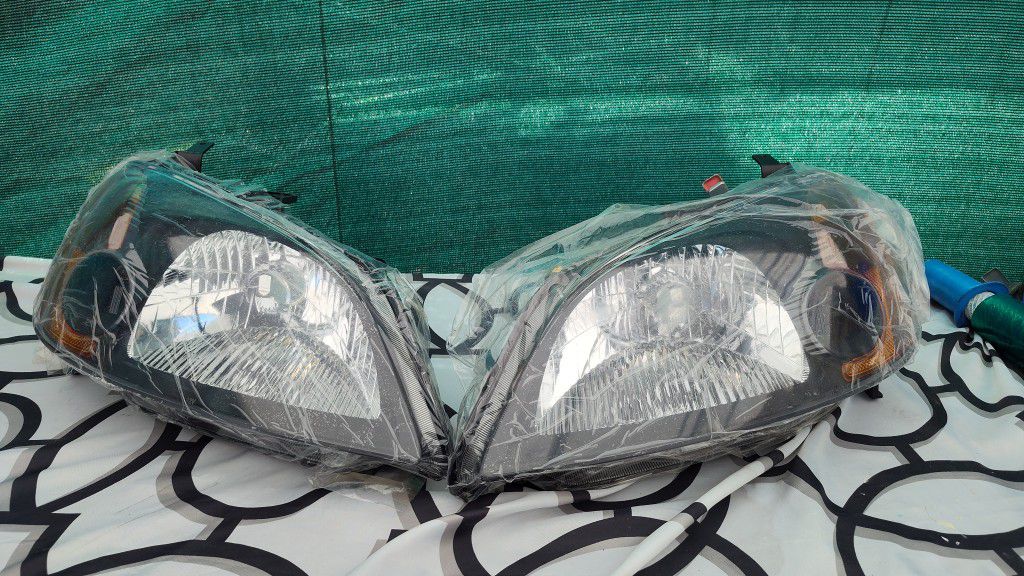 Fits 2001-2003 Honda Civic Coupe Sedan Black Headlights Amber Corner Lamps 01-03