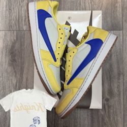Brand New Jordan 1 Travis Scott canary size men’s 14 & XL T Shirt 