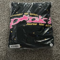Black And Pink Sp5der Hoodie Size MEDIUM 