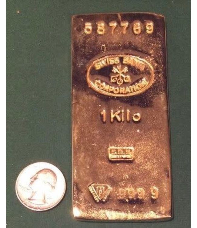 GOLD PLATED FAKE GOLD BAR PAPERWEIGHT SWISS BANK CORPORATION - NOTHING FEELS LIKE REAL GOLD