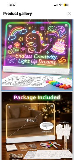 Brand new!Led Drawing Board 16'', Toys Gifts for Kids Girls Boys(White) Rechargeable, 10 Light Effects, 10 Brightness Levels, Tabletop&Wall Mountable,