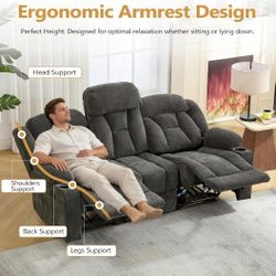 Recliner Sofa,Chenille Fabric Reclining 3-Seat Living Room Furniture Sets with Cup Holders,Side Pocket,Wall-Hugger Design for Living Room Home Theater