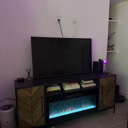Electric Fireplace TV Stand | Wood & Black Media Console