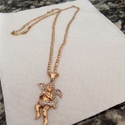 10k Gold Pendant With Diamonds + 10k Gold Cuban Chain 