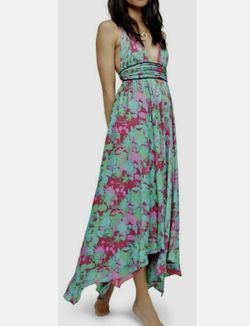 FREE PEOPLE Summer Nights Floral Pink Fuchsia Teal Maxi Dress