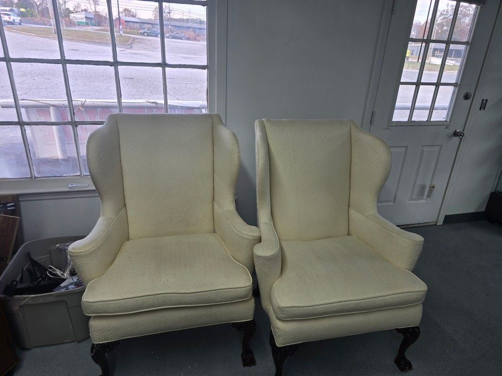 Queen Anne Style Upholstered Wingback Arm Chair