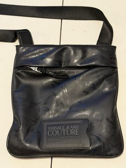 Versace Jeans Couture Black Tonal Baroque Crossbody Messenger Bag